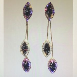 Crystal charm leaf shaped drop earrings